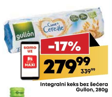 Integralni keks bez šećera Gullon, 280g