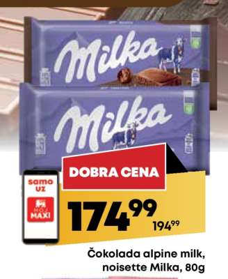 Čokolada alpine milk noisette Milka 80g