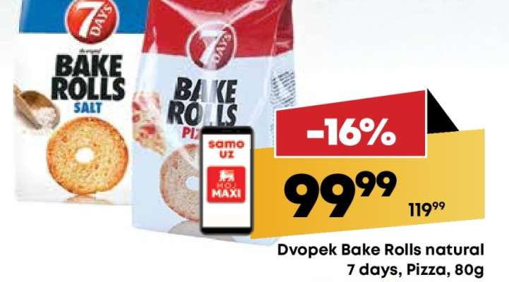 Dvopek Bake Rolls natural 7 days, Pizza, 80g