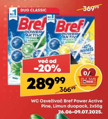 WC Osveživač Bref Power Active Pine, Limun duopack, 2x50g