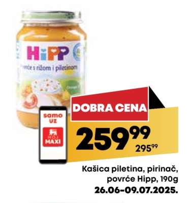 Kašica piletina, pirinač, povrće Hipp, 190g