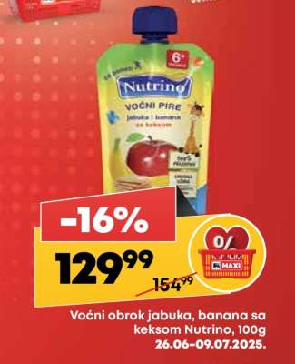 Voćni obrok jabuka banana sa keksom Nutrino 100g
