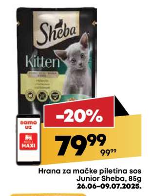 Hrana za mačke piletina sos Junior Sheba, 85g