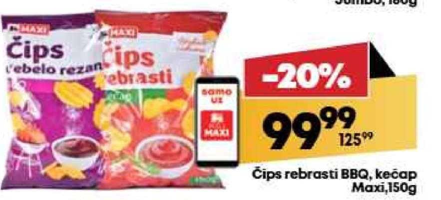 Čips rebrasti BBQ, kečap Maxi, 150g