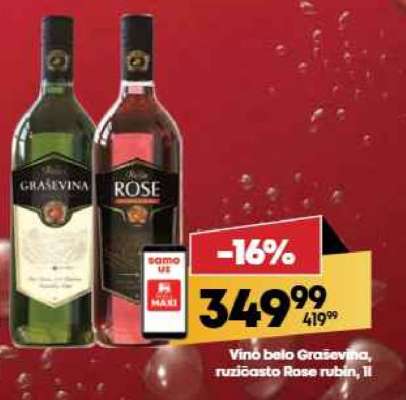 Vino belo Graševina, ružičasto Rose Rubin, 1l