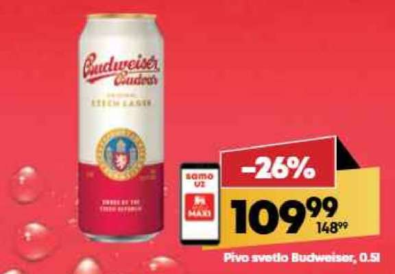 Pivo svetlo Budweiser, 0.5l