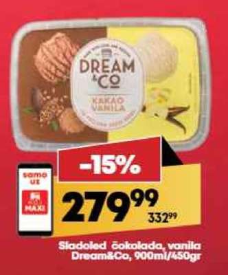 Sladoled čokolada, vanila Dream&Co, 900ml/450gr