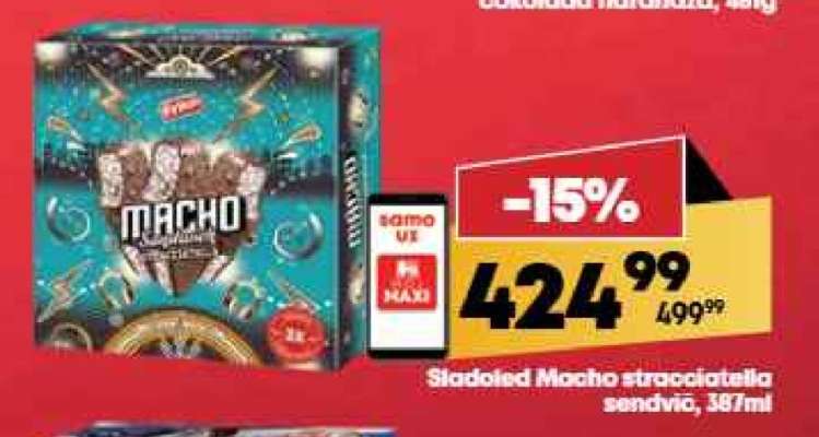 Sladoled Macho stracciatella sendvič, 387ml