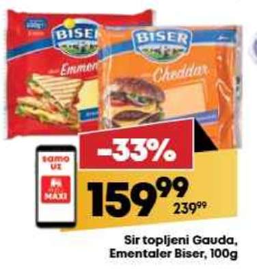 Sir topljeni Gauda, Ementaler Biser, 100g