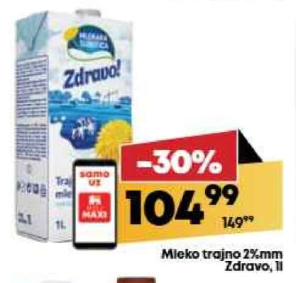 Mleko trajno 2%mm Zdravo, 1l