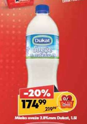 Mleko sveže 2.8 % mm Dukat 1.5L