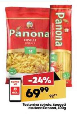 Testenina spirala špageti osušena Panona 400g