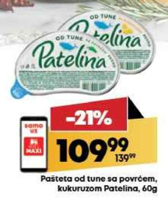 Pašteta od tune sa povrćem, kukuruzom Patelina, 60g
