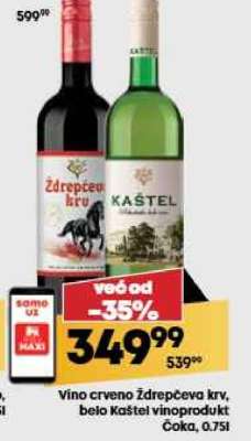 Vino crveno Ždrepčeva krv , belo Kastel Vinoprodukt Čoka 0.75l