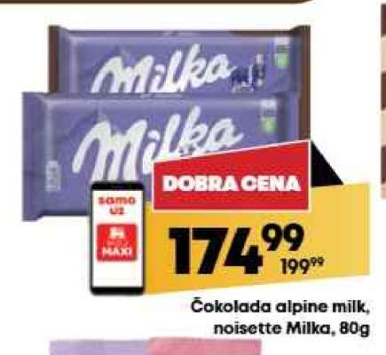 Čokolada alpine milk noisette Milka 80g