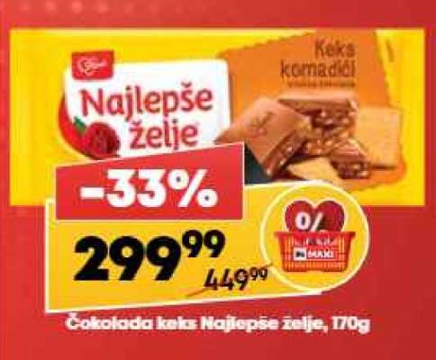 Čokolada keks Najlepše želje, 170g