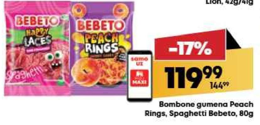 Bombone gumena Peach Rings, Spaghetti Bebeto, 80g