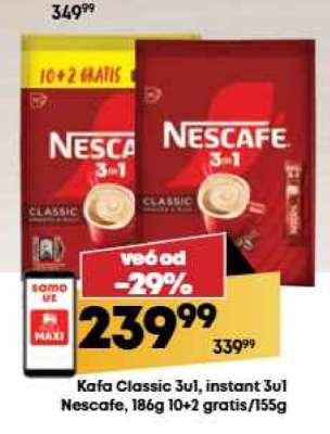 Kafa Classic 3u1, instant 3u1 Nescafe, 186g 10+2 gratis/155g