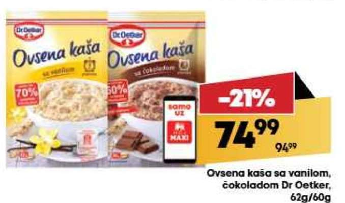 Ovsena kaša sa vanilom čokoladom Dr Oetker 62g 60g