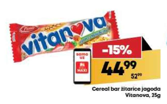 Cereal bar žitarice jagoda Vitanova 25g