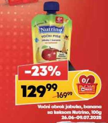 Voćni obrok jabuka banana sa keksom Nutrino 100g