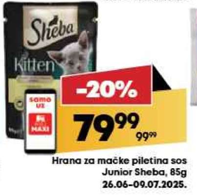 Hrana za mačke piletina sos Junior Sheba, 85g