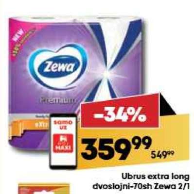 Ubrus extra long dvoslojni 70sh Zewa, 2/1