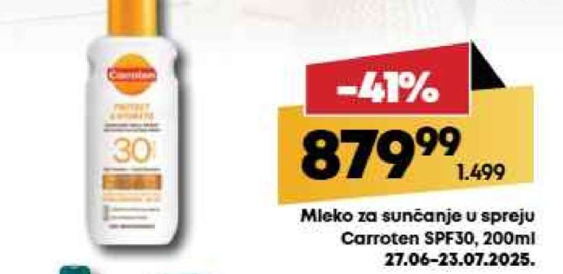 Mleko za sunčanje, u spreju Carroten SPF30, 200ml
