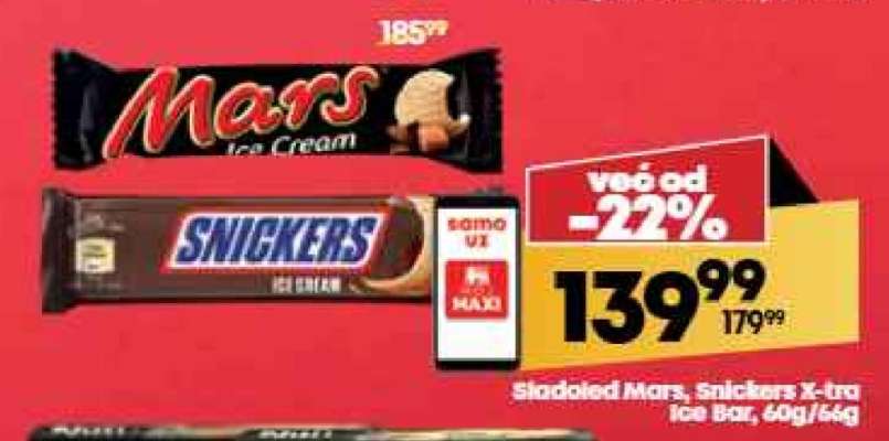 Sladoled Mars, Snickers X-tra Ice Bar, 60g/64g