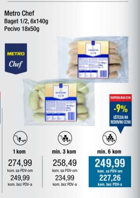 Metro Chef Baget 1/2, 6x140g Pecivo 18x50g