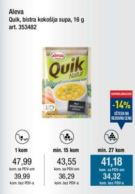 Aleva Quik, bistra kokošija supa, 16 g