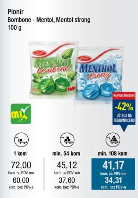 Pionir Bombone - Mentol, Mentol strong 100 g
