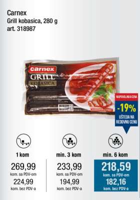 Carnex Grill kobasica, 280 g