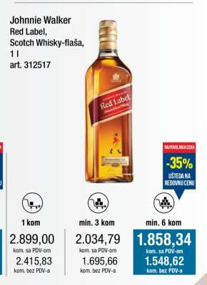 Johnnie Walker Red Label, Scotch Whisky-flaša, 1 l