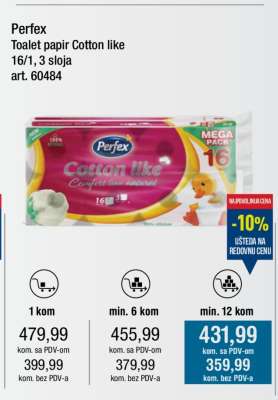 Perfex Toalet papir Cotton like 16/1, 3 sloja