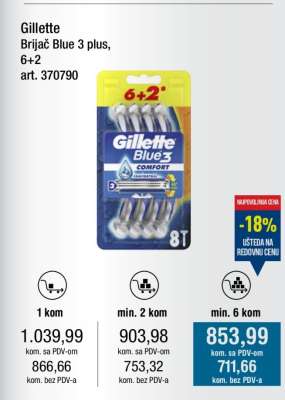 Gillette Brijač Blue 3 plus, 6+2