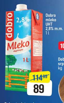 Dobro mleko UHT 2,8% m.m. 1L