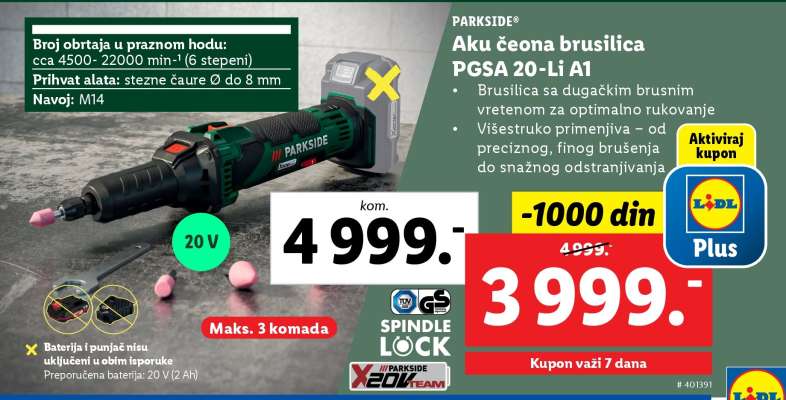 PARKSIDE Aku čeona brusilica PGSA 20-Li A1