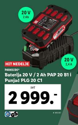 Baterija 20 V / 2 Ah PAP 20 B1 i Punjač PLG 20 C1