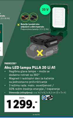 Aku LED lampa PLLA 20 Li A1