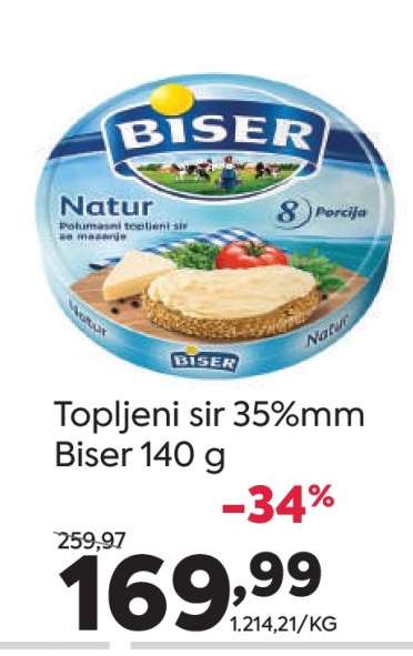 Topljeni sir 35%mm Biser 140 g