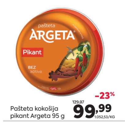 Pašteta kokošija pikant Argeta 95 g