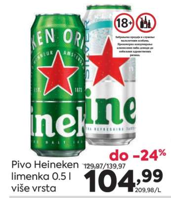 Pivo Heineken limenka 0.5 l više vrsta