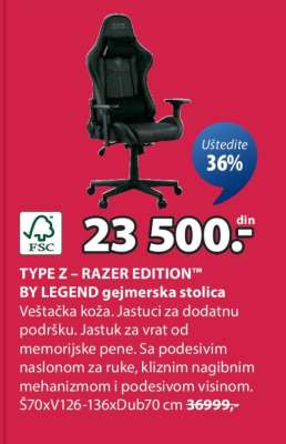 TYPE Z – RAZER EDITION™ BY LEGEND GEJMERSKA STOLICA