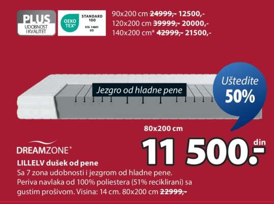 DREAMZONE LILLELV DUŠEK OD PENE