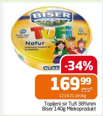 Topljeni sir Tufi 38%mm Biser 140g Mlekoprodukt