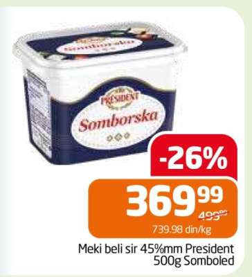 Meki beli sir 45%mm President 500g Somboled