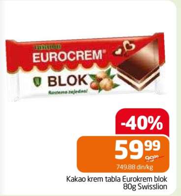 Kakao krem tabla Eurokrem blok 80g Swisslion