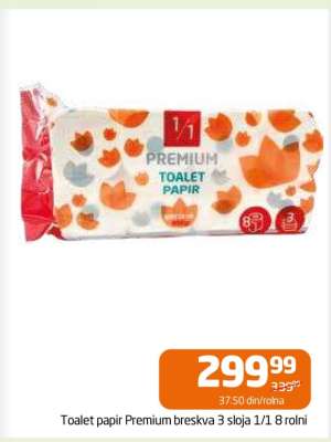 Toalet papir Premium breskva 3 sloja 1/1 8 rolni