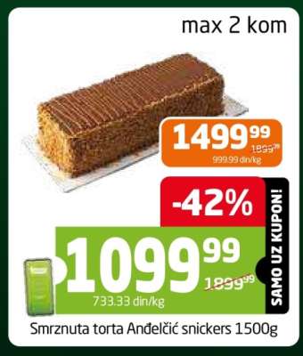 Smrznuta torta Anđelić snickers 1500g